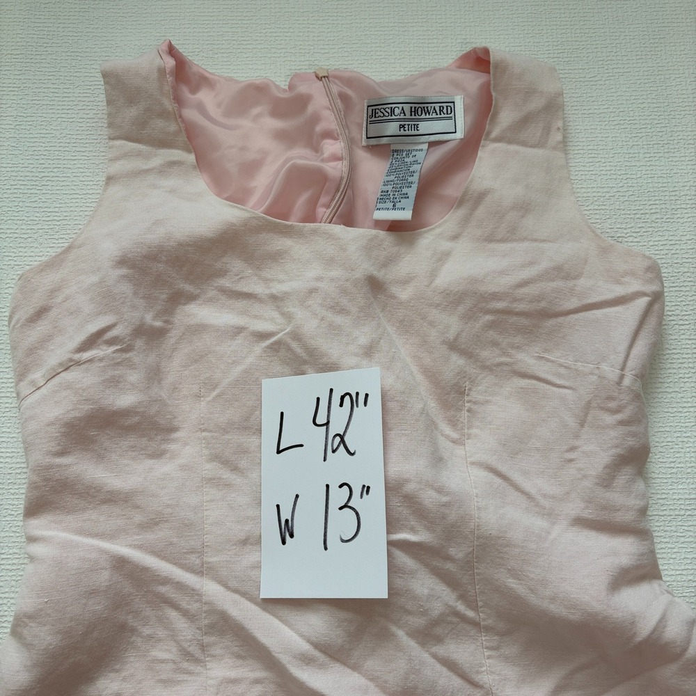 Jessica Howard Vintage Sleeveless Linen Blend Floral Hem Dress 6 Petite Pink - Picture 8 of 12